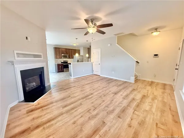 a view of a livingroom with a fireplace