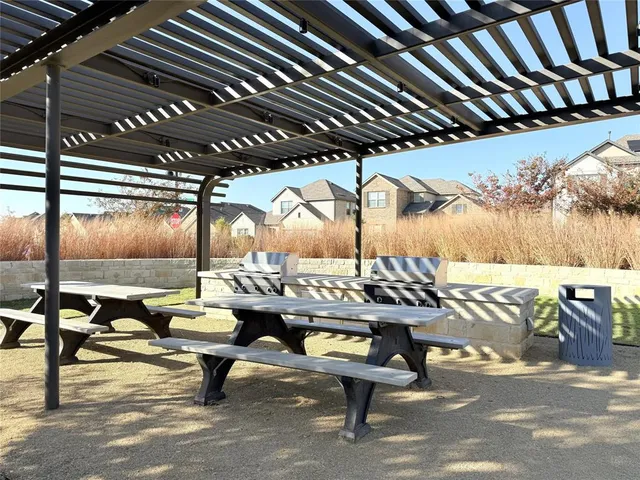 a building outdoor space with seating space