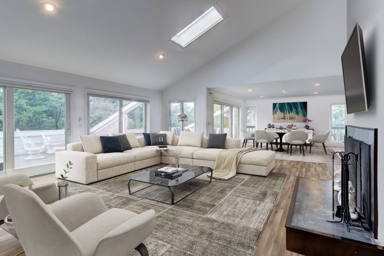 32 Reynolds Drive Westhampton Beach, NY 11978 - Photo 2 of 17 a living room with fireplace furniture and a flat screen tv