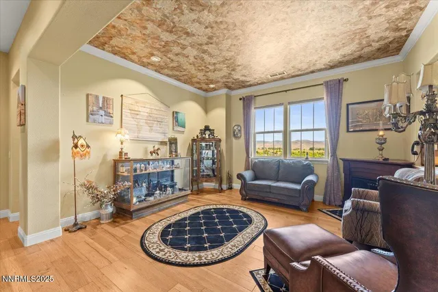 a living room with furniture and a rug