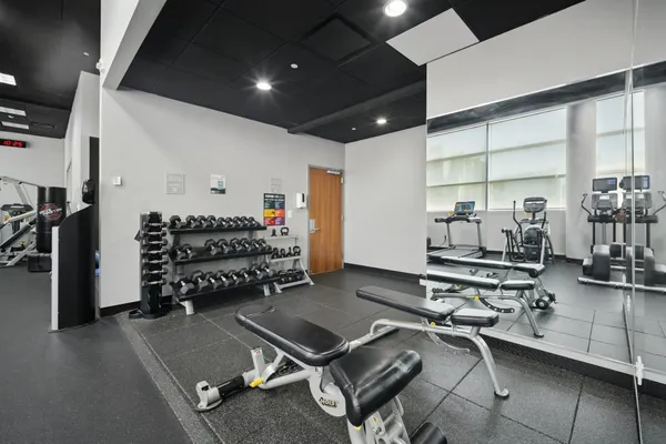 a room with gym equipment