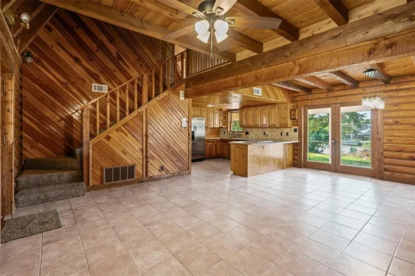 a view of a garage with furniture