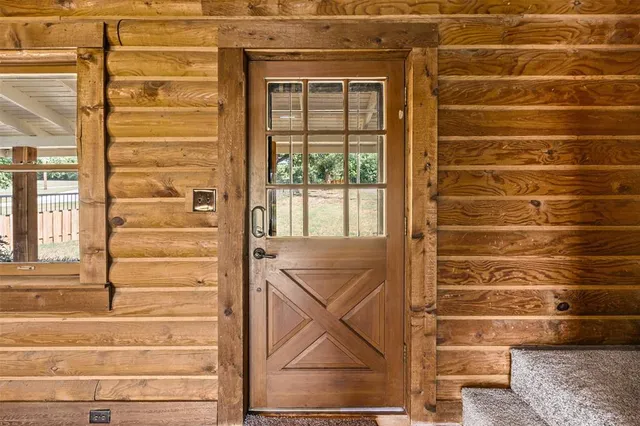 a view of wooden door