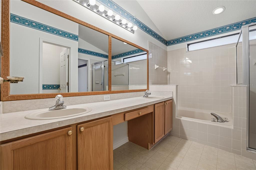 6935 Freeport Road Riverview, FL 33578 - Photo 29 of 51 a bathroom with a granite countertop sink mirror and a bathtub