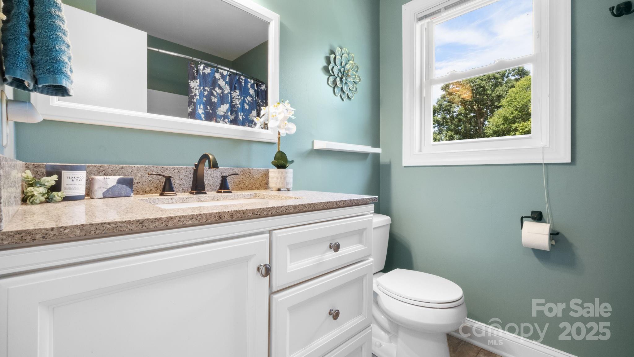 8809 Fairview Road Mint Hill, NC 28227 - Photo 27 of 43 a bathroom with a toilet a sink and a window