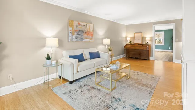 a living room with furniture and a rug