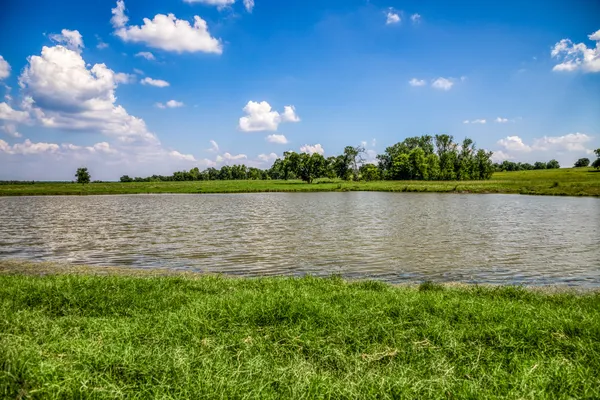a view of a lake from a yard
