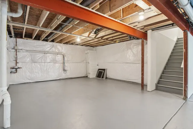 a view of a room with stairs