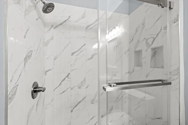 a bathroom with a shower