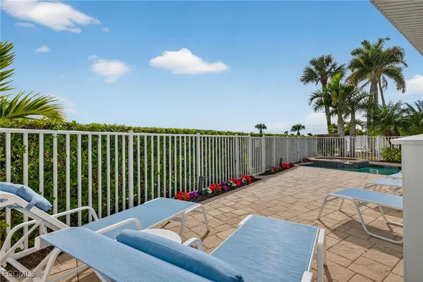 a view of a roof deck with a slide