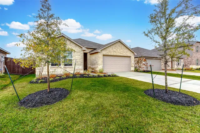 a view of a house with a backyard and a tree
