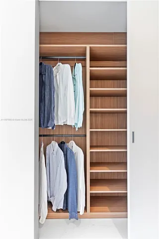 a view of walk in closet with empty racks
