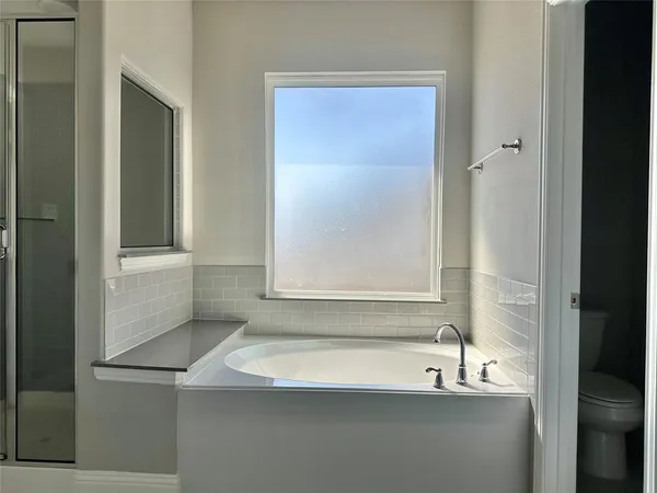 a bathroom with a bathtub and a shower