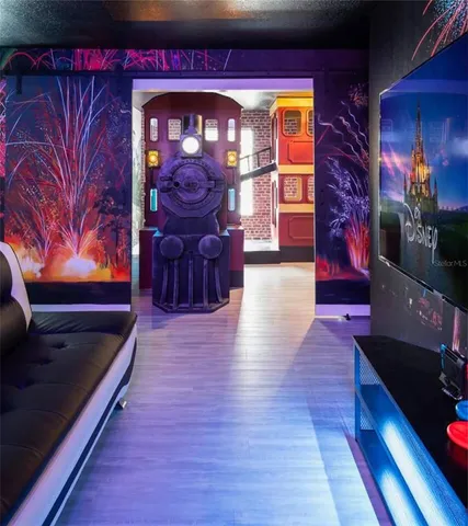 a view of a room with a fireplace