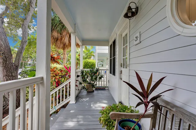 a view of a porch with furniture