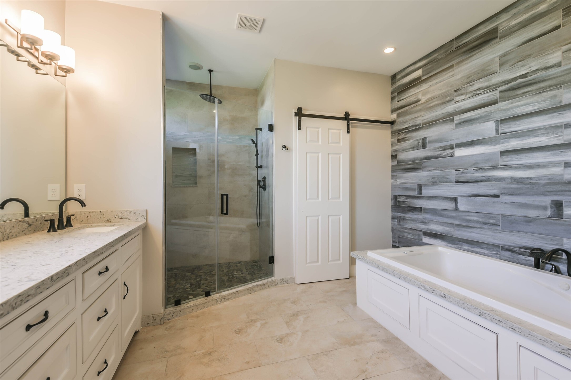 2422 Hadley Street Houston, TX 77004 - Photo 35 of 50 a bathroom with a granite countertop sink mirror bathtub shower and toilet