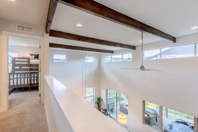a view of a hallway with workspace