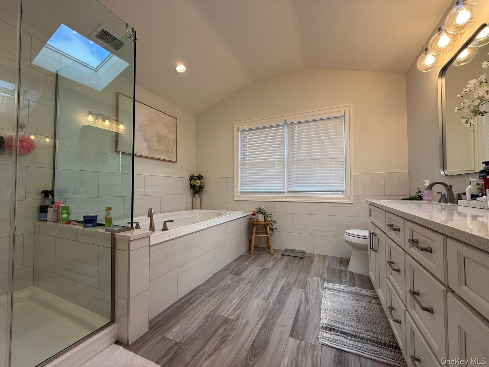 116 Winifred Drive Merrick, NY 11566 - Photo 26 of 40 a bathroom with a double vanity sink a toilet a mirror and bathtub