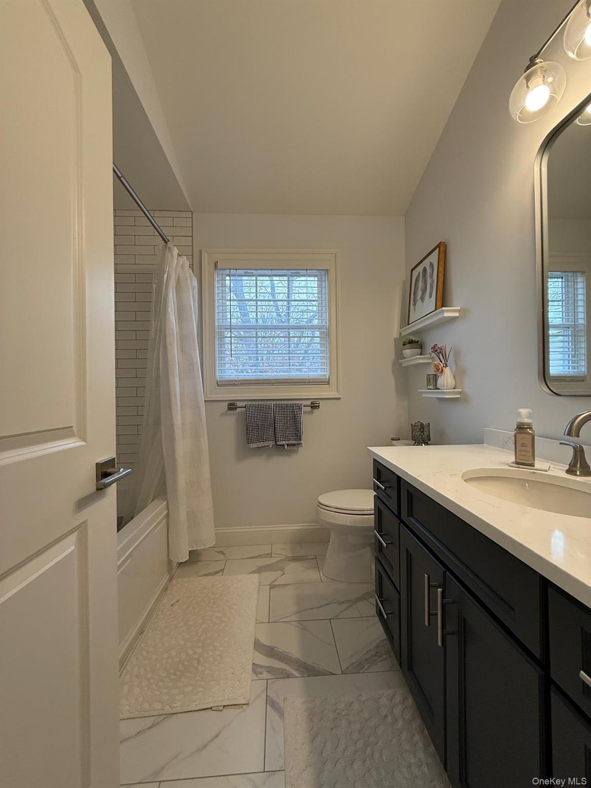 116 Winifred Drive Merrick, NY 11566 - Photo 36 of 40 a spacious bathroom with a granite countertop sink a toilet and mirror