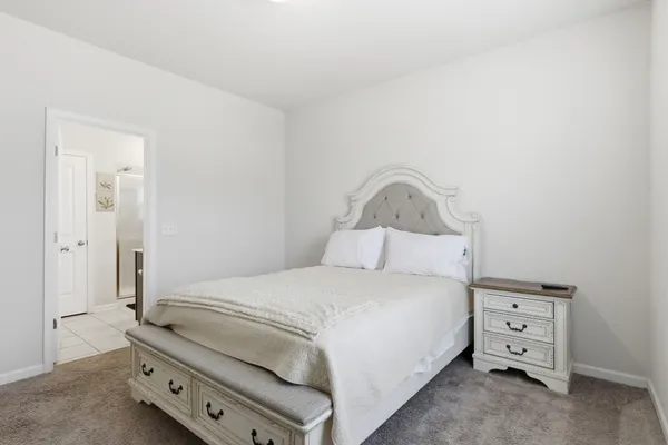 a bedroom with a bed and a dresser