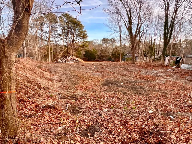 a view of a yard covered with snow