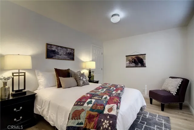 a bedroom with bed and a couch