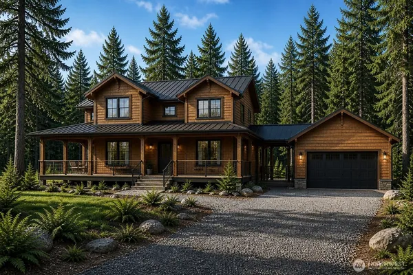 a front view of a house with yard and green space