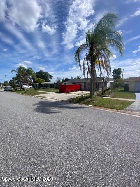 a view of dirt yard with a large trees