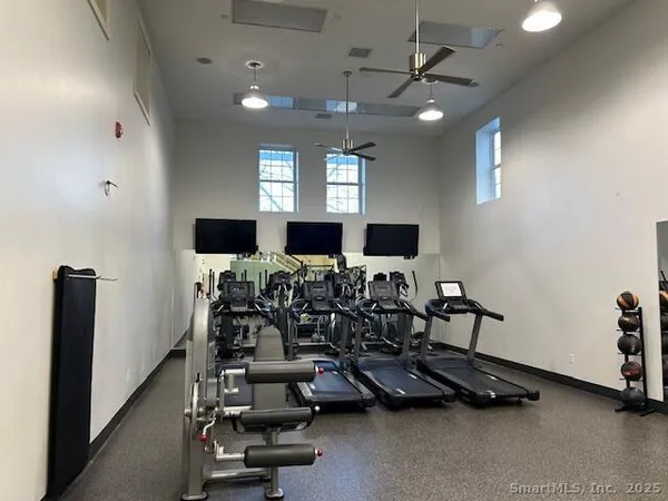 a view of a room with gym equipment