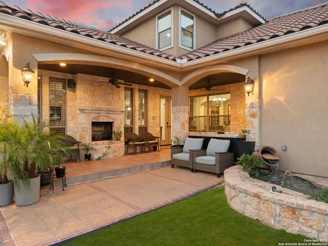 a view of a park with large trees