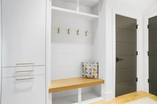 a bathroom with a bathtub and a toilet