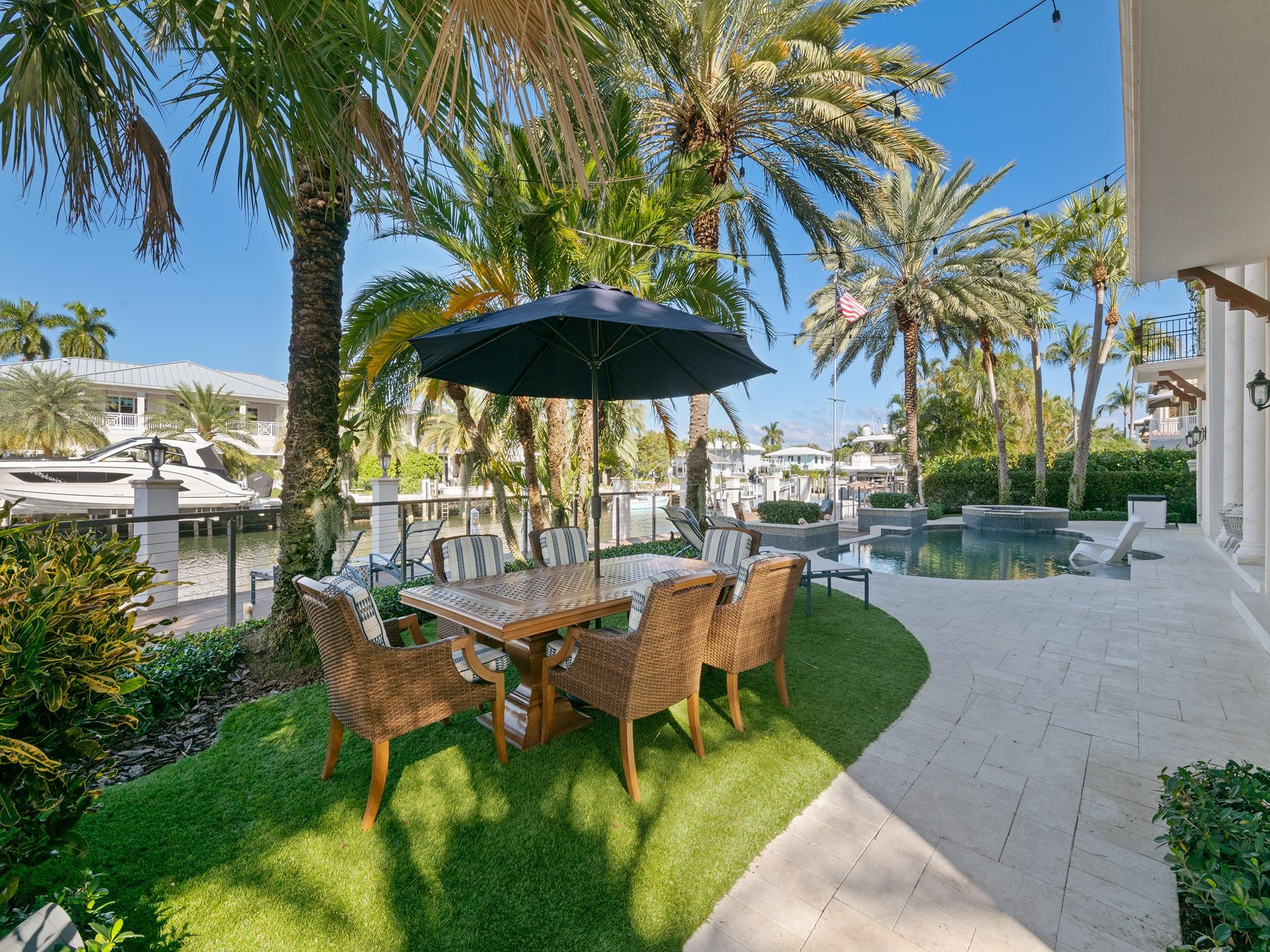 2319 Northeast 28th Street Lighthouse Point, FL 33064 - Photo 43 of 59 a view of a patio with a table and chairs under an umbrella
