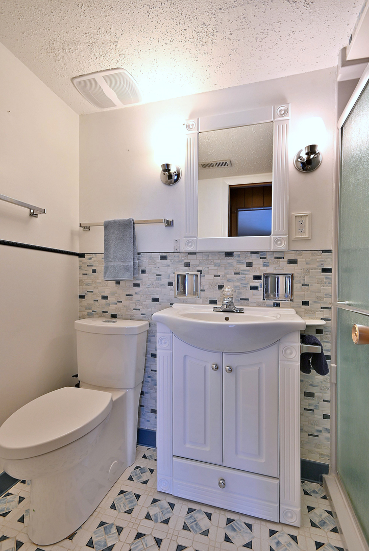 231 North Flora Parkway Addison, IL 60101 - Photo 22 of 39 a bathroom with a sink a toilet a mirror and shower