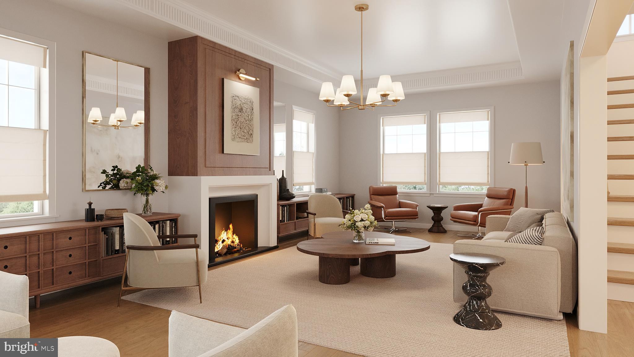 3626 Ordway Street Northwest Washington, DC 20016 - Photo 2 of 17 a living room with furniture chandelier and fireplace