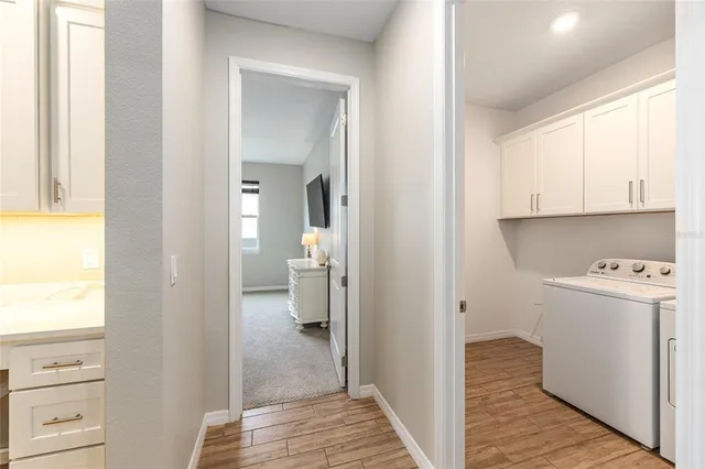 a view of a kitchen with a window