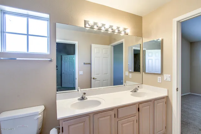 a bathroom with a sink double vanity and a toilet
