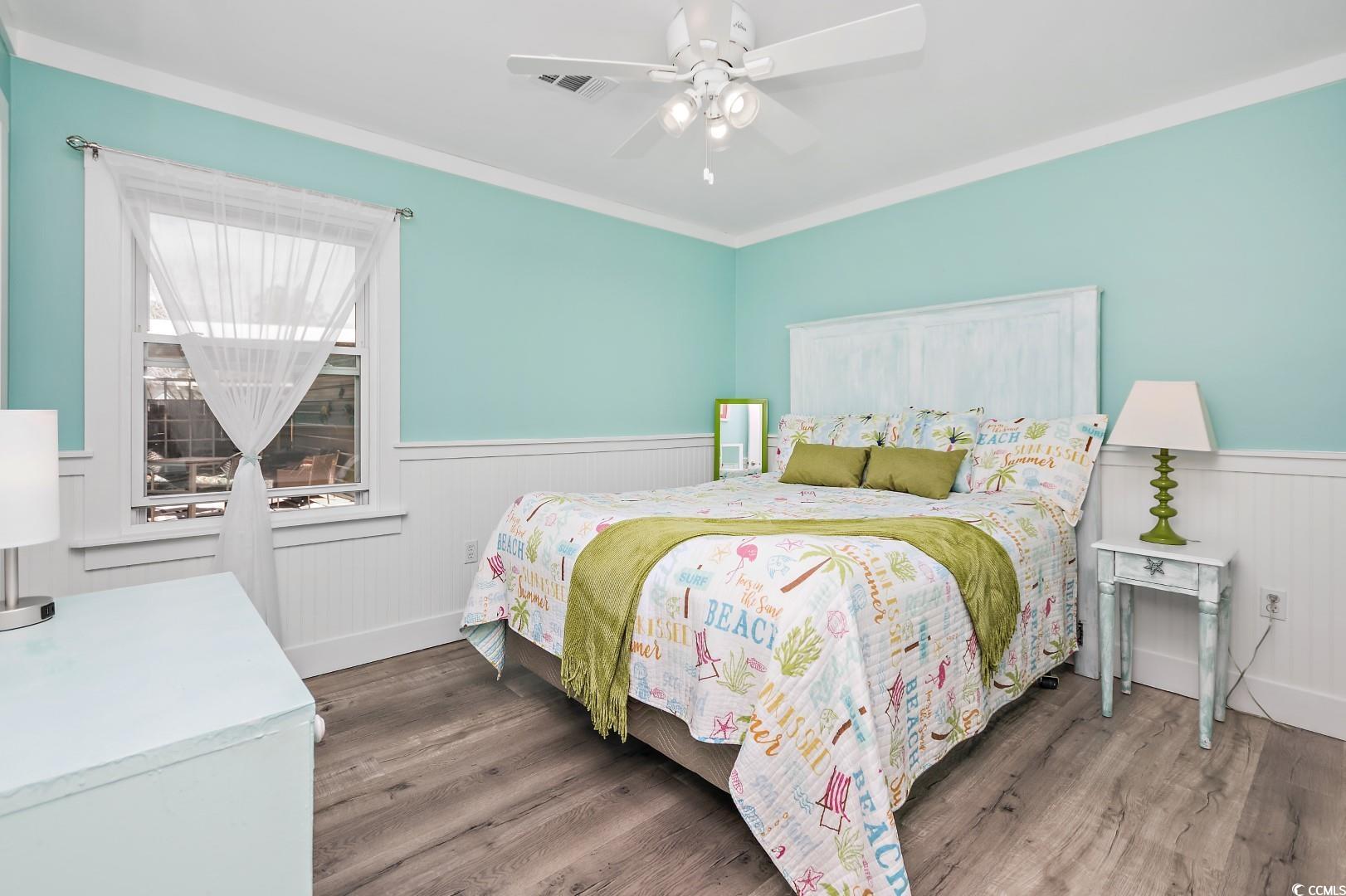 21 Pine Valley Lane Surfside Beach, SC 29575 - Photo 26 of 40 Bedroom with ceiling fan, crown molding, and hardw