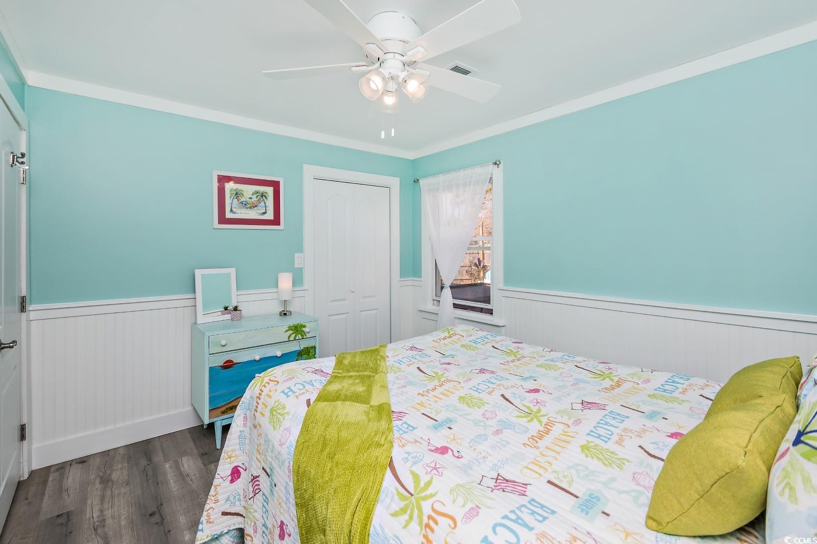 21 Pine Valley Lane Surfside Beach, SC 29575 - Photo 27 of 40 Bedroom featuring crown molding, ceiling fan, a cl