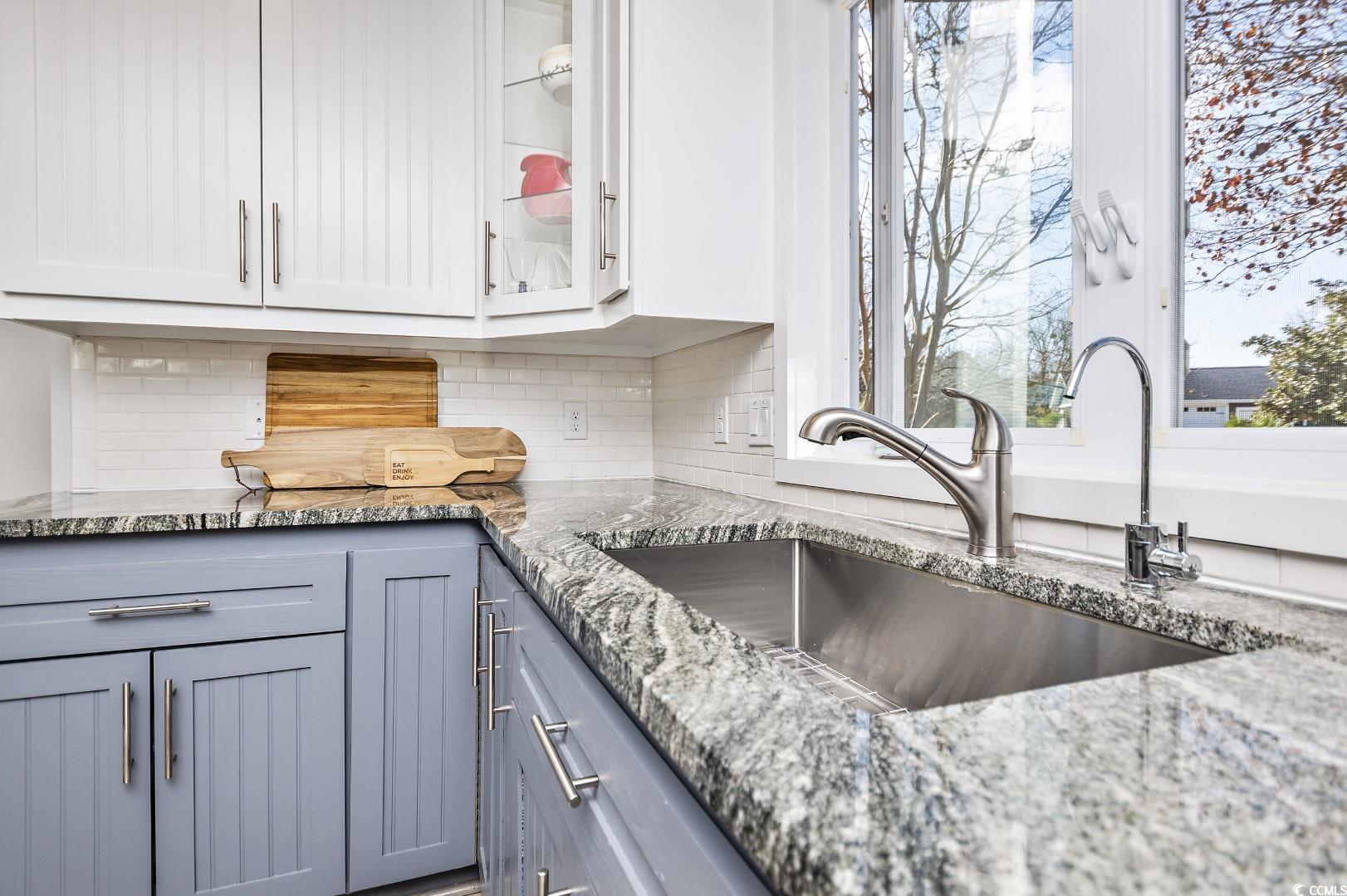 21 Pine Valley Lane Surfside Beach, SC 29575 - Photo 7 of 40 Kitchen with backsplash, gray cabinetry, white cab