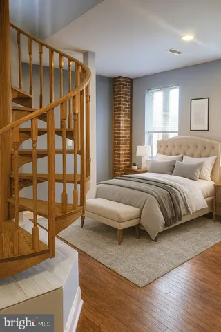 a spacious bedroom with a large bed and a window