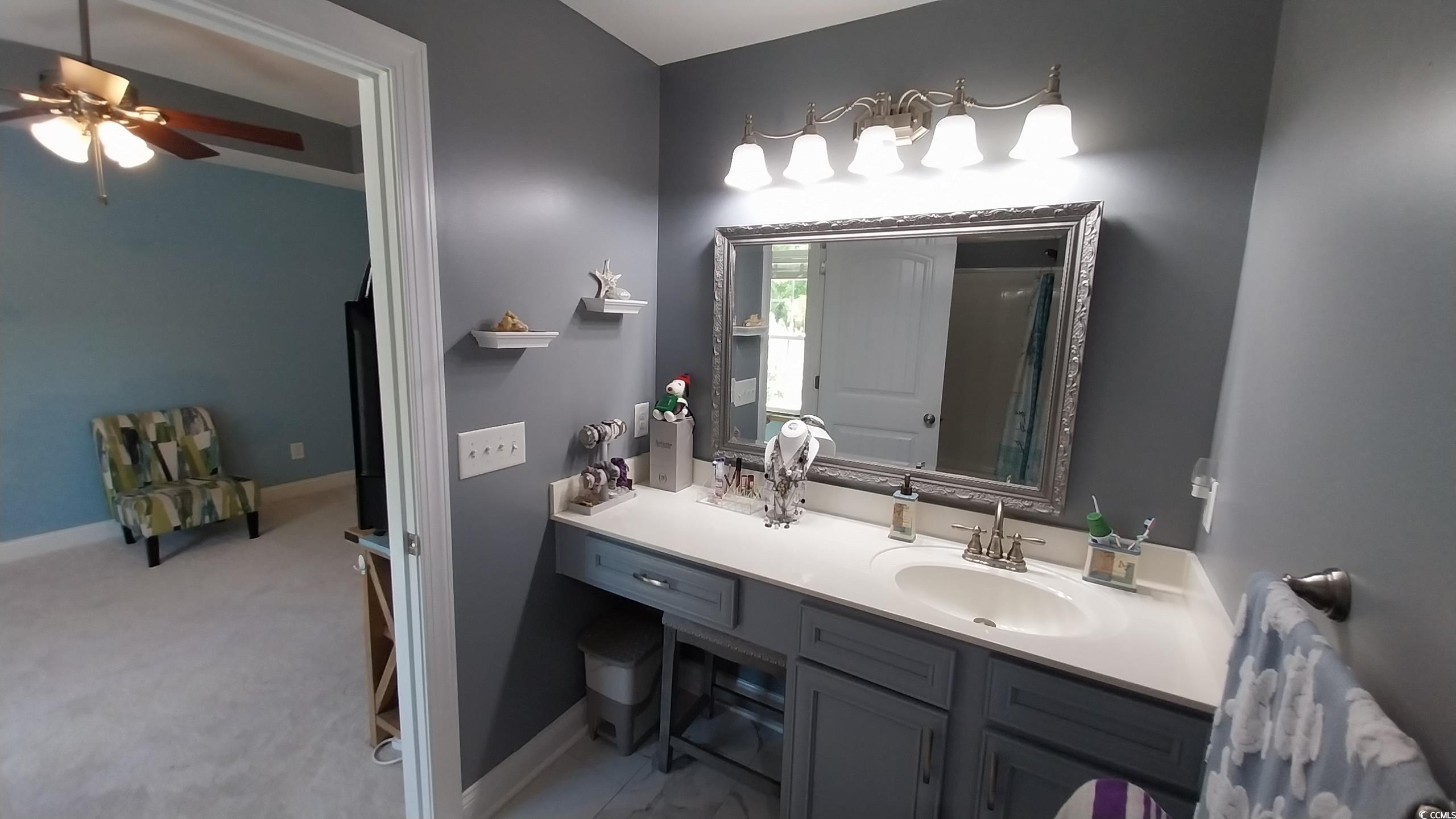 1210 Horry Road Aynor, SC 29511 - Photo 9 of 34 Bathroom with vanity, baseboards, and ceiling fan