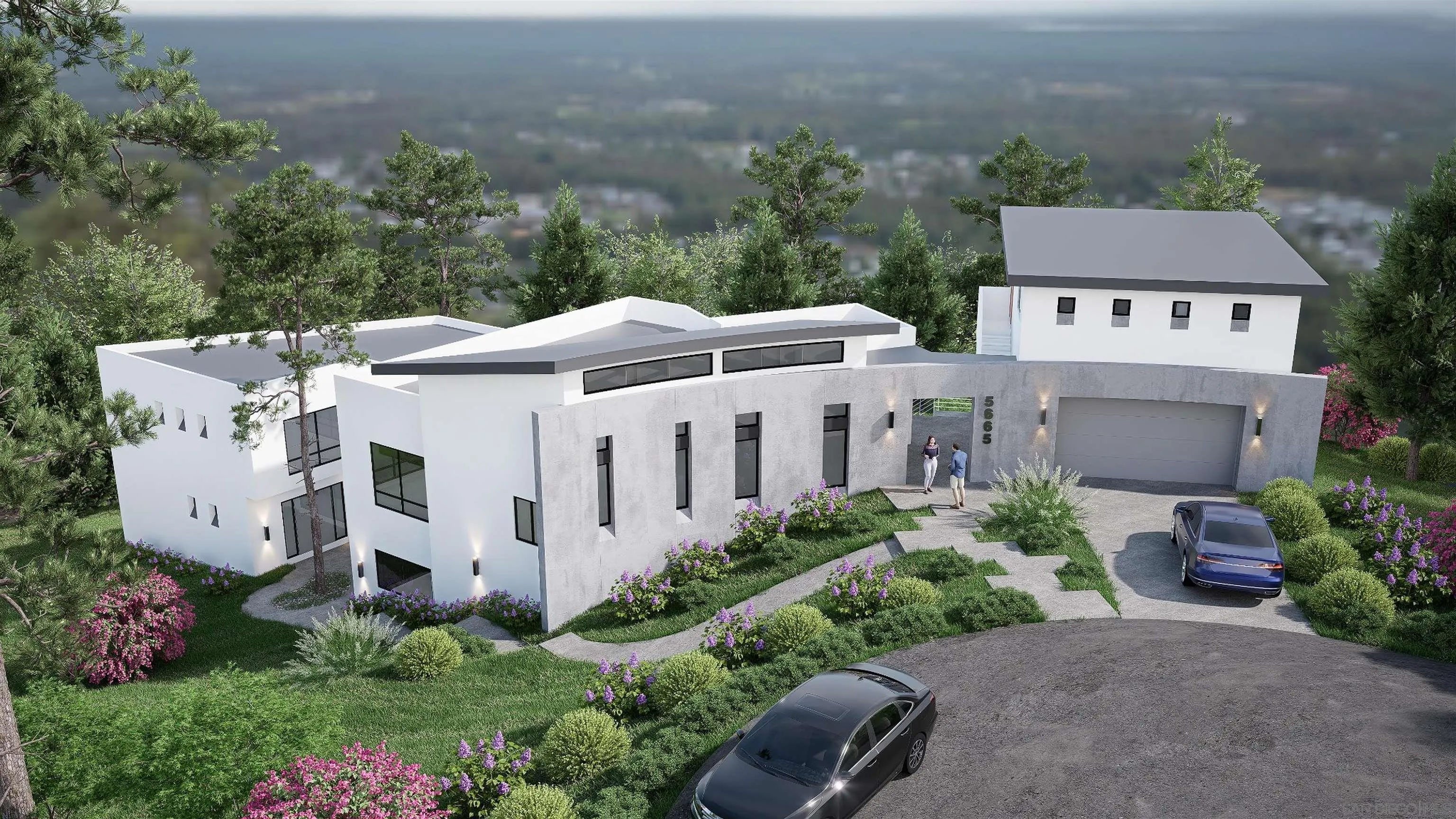 an aerial view of a house with yard and outdoor seating