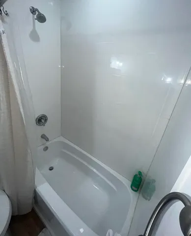 a bathroom with a bathtub