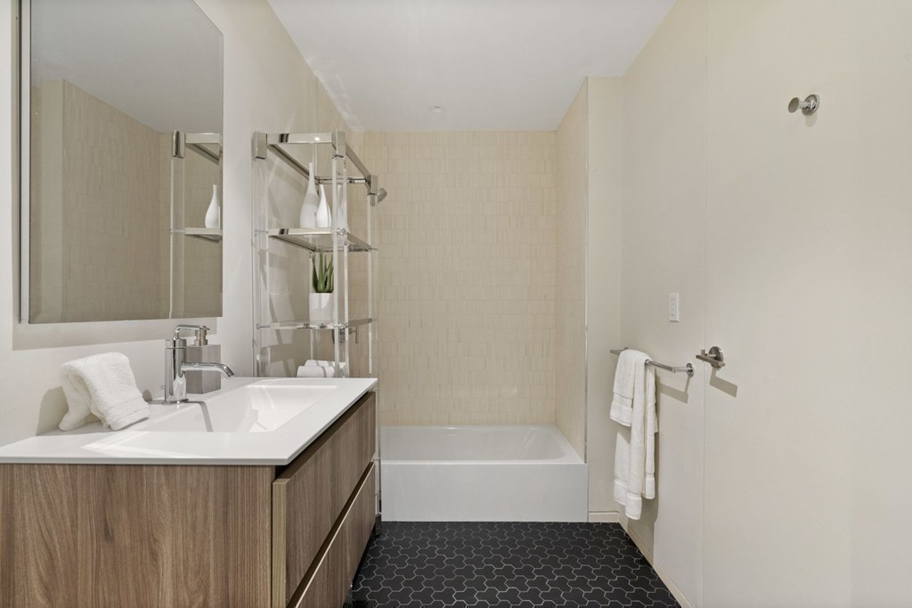 10 Farnsworth Street, Unit 5B Boston, MA 02210 - Photo 24 of 35 a bathroom with a sink a mirror and a bathtub