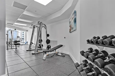 a view of a room with gym equipment