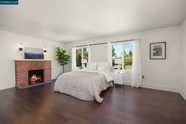 a bed room with a bed and a table