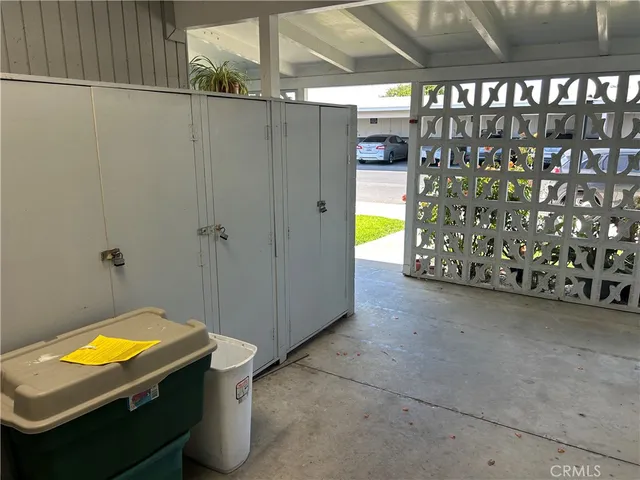 a view of a room with racks on the wall