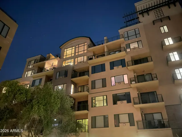 a front view of a multi story building