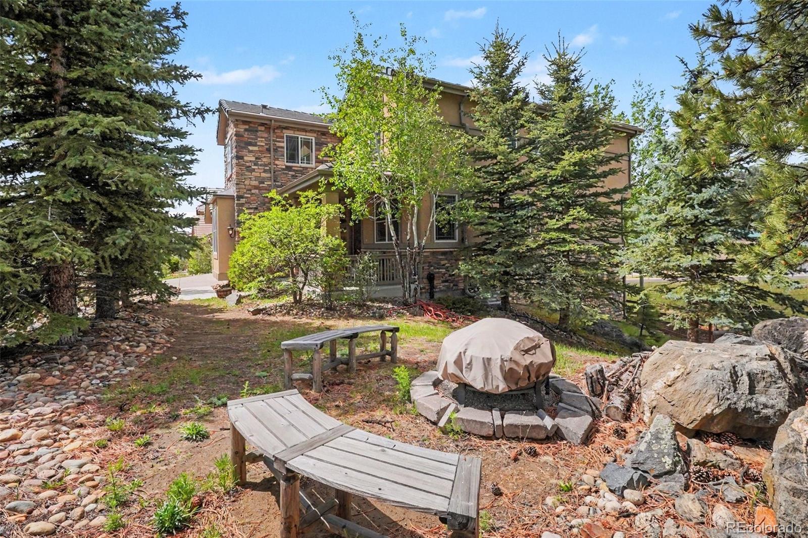 791 Elk Rest Road Evergreen, CO 80439 - Photo 37 of 46 a view of a chairs and table in backyard