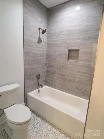 a bathroom with a toilet and a bathtub